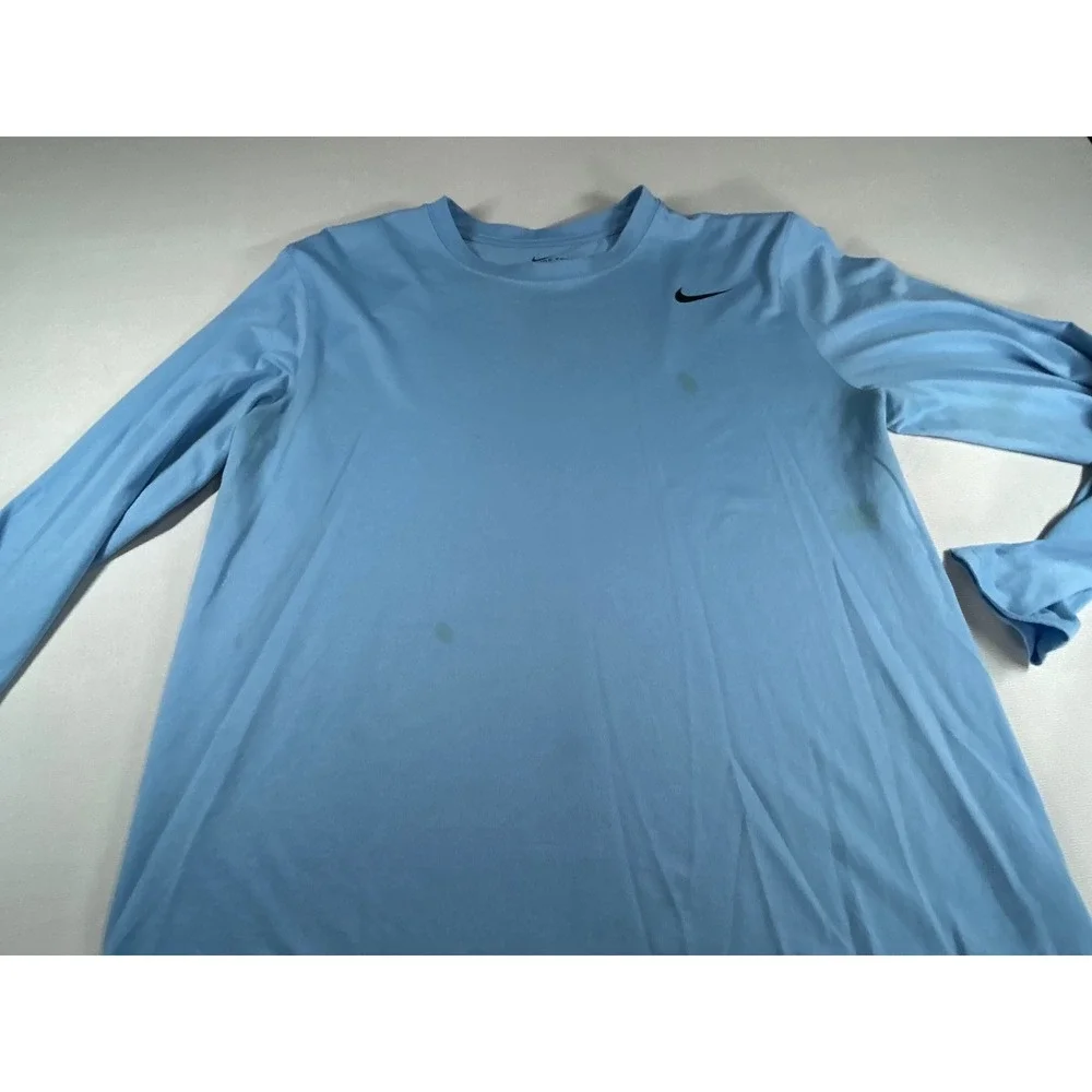 Nike Dri-FIT Mens Long Sleeve Training Shirt Light Blue Swoosh Logo Large